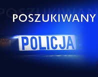 Nad napisem Policja napis poszukiwany, na niebieskim tle.
