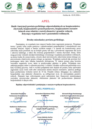 Apel do mieszkańców powiatu gorlickiego dotyczący niewypalania pozostałości roślinnych.